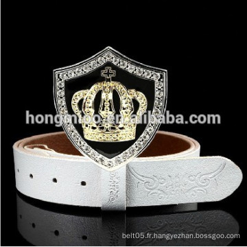 Crown Rhinestone Rivet Ceinture en cuir véritable Ceinture en métal Ceinture de boxeur Ceinture punk rock